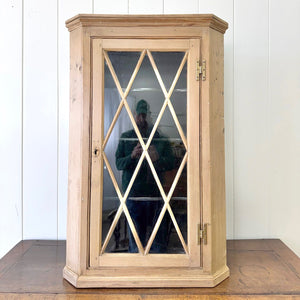 An Antique English Pine Wall Hanging Corner Cupboard