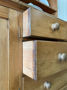 A 19th Century Pine Welsh Dresser or Cupboard with Wood and Brass Hardware