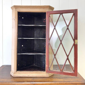An Antique English Pine Wall Hanging Corner Cupboard
