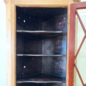 An Antique English Pine Wall Hanging Corner Cupboard