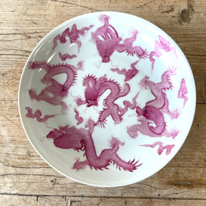 A Chinese Rare Pink Dragon Porcelain Bowl & Plate Contemporary