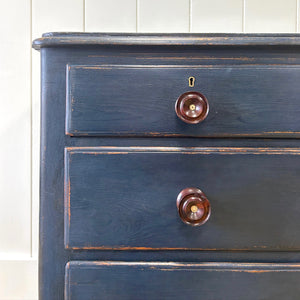 A Dark Blue English Pine Chest of Drawers Dresser c1890