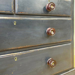 A Dark Blue English Pine Chest of Drawers Dresser c1890