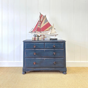 A Dark Blue English Pine Chest of Drawers Dresser c1890
