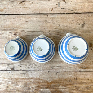 Set of 3 Vintage T G GREEN England Blue Cornishware Mixing/Pouring Bowls