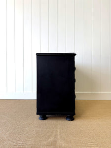 An Antique English Ebonized and Gold Chinoiserie Black Chest of Drawers Dresser c1890