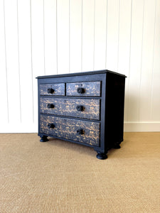 An Antique English Ebonized and Gold Chinoiserie Black Chest of Drawers Dresser c1890