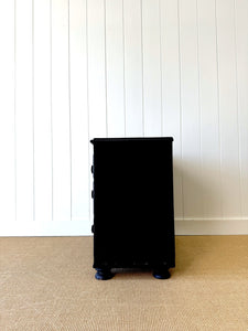 An Antique English Ebonized and Gold Chinoiserie Black Chest of Drawers Dresser c1890