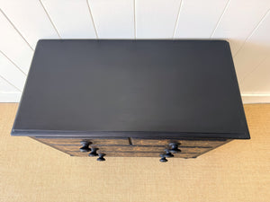 An Antique English Ebonized and Gold Chinoiserie Black Chest of Drawers Dresser c1890