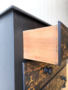 An Antique English Ebonized and Gold Chinoiserie Black Chest of Drawers Dresser c1890