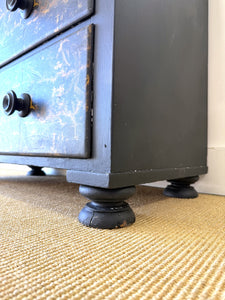 An Antique English Ebonized and Gold Chinoiserie Black Chest of Drawers Dresser c1890