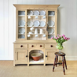 A Early 19th Century English Painted Pine Kitchen Cabinet or Hutch
