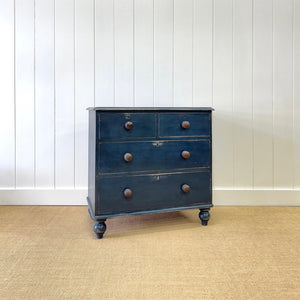 A Dark Blue English Pine Chest of Drawers Dresser c1890