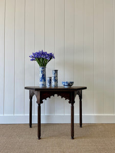 Antique English Country Solid Oak 19th Century Gothic Inspired Console Table
