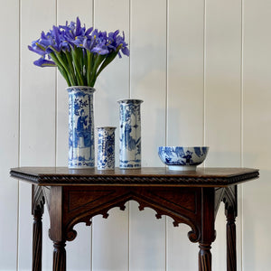 Antique English Country Solid Oak 19th Century Gothic Inspired Console Table