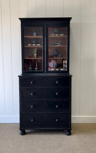 A Large 19th Century English Pine Ebonized Linen Press Cupboard