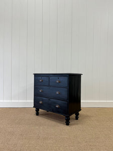 A Small English Ebonized Black Chest of Drawers/Dresser on Tulip Feet c1890