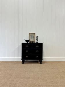 A Small English Ebonized Black Chest of Drawers/Dresser on Tulip Feet c1890