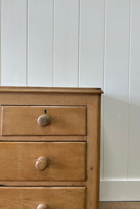 An Antique English Pine Chest of Drawers Dresser with Wooden Knobs c1890