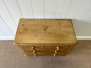 An Antique English Pine Chest of Drawers Dresser with Wooden Knobs c1890