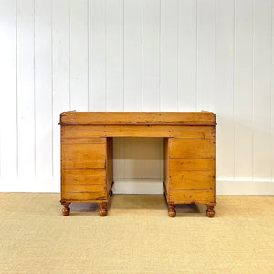 Antique English Pine Pedestal Desk with Gallery c1890