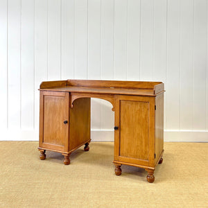Antique English Pine Pedestal Desk with Gallery c1890