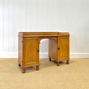 Antique English Pine Pedestal Desk with Gallery c1890
