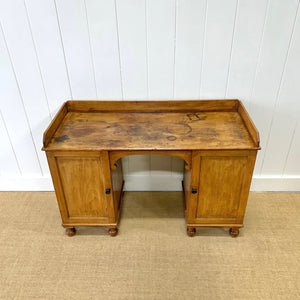 Antique English Pine Pedestal Desk with Gallery c1890
