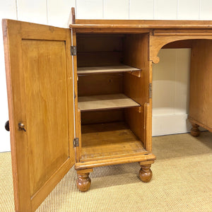 Antique English Pine Pedestal Desk with Gallery c1890