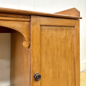 Antique English Pine Pedestal Desk with Gallery c1890