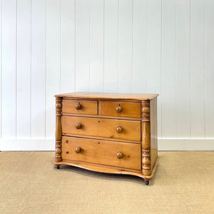An Antique English or Cornish Pine Chest of Drawers Dresser on Castors c1890