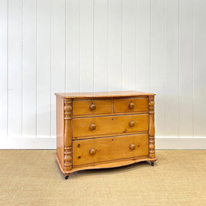 An Antique English or Cornish Pine Chest of Drawers Dresser on Castors c1890