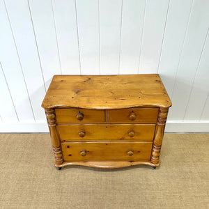 An Antique English or Cornish Pine Chest of Drawers Dresser on Castors c1890