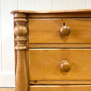 An Antique English or Cornish Pine Chest of Drawers Dresser on Castors c1890