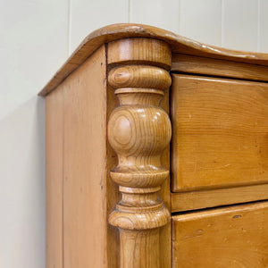 An Antique English or Cornish Pine Chest of Drawers Dresser on Castors c1890