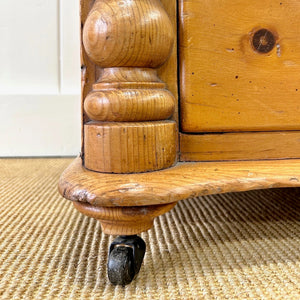 An Antique English or Cornish Pine Chest of Drawers Dresser on Castors c1890