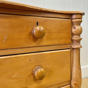 An Antique English or Cornish Pine Chest of Drawers Dresser on Castors c1890