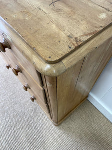 An Antique English Pine Chest of Drawers Dresser with Wooden Knobs