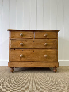 A Charming English Pine Chest of Drawers Dresser with Wooden Knobs c1890