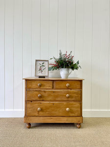 A Charming English Pine Chest of Drawers Dresser with Wooden Knobs c1890