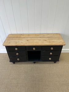 An Ebonized English Country Pine Buffet Sideboard with "Dog Kennel" center c1860
