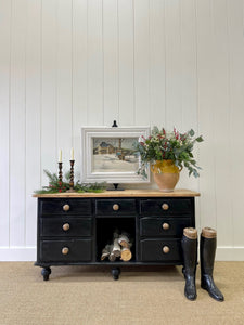 An Ebonized English Country Pine Buffet Sideboard with "Dog Kennel" center c1860