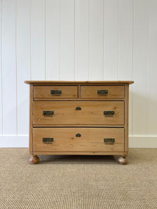 An Antique English Pine Chest of Drawers Dresser with Brasses c1890