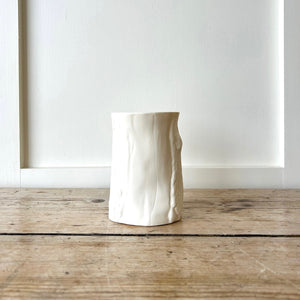 A Vintage Faux Bois Planter, Matte White Pot