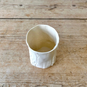 A Vintage Faux Bois Planter, Matte White Pot