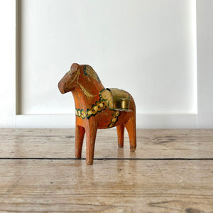 Antique Hand Painted Swedish Dala Horse Candle Holder