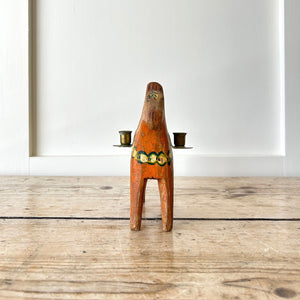Antique Hand Painted Swedish Dala Horse Candle Holder