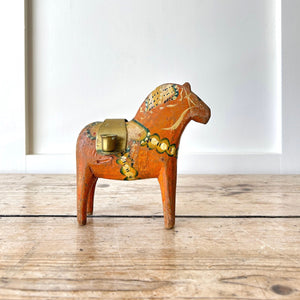 Antique Hand Painted Swedish Dala Horse Candle Holder