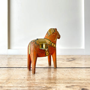 Antique Hand Painted Swedish Dala Horse Candle Holder