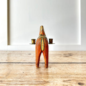 Antique Hand Painted Swedish Dala Horse Candle Holder